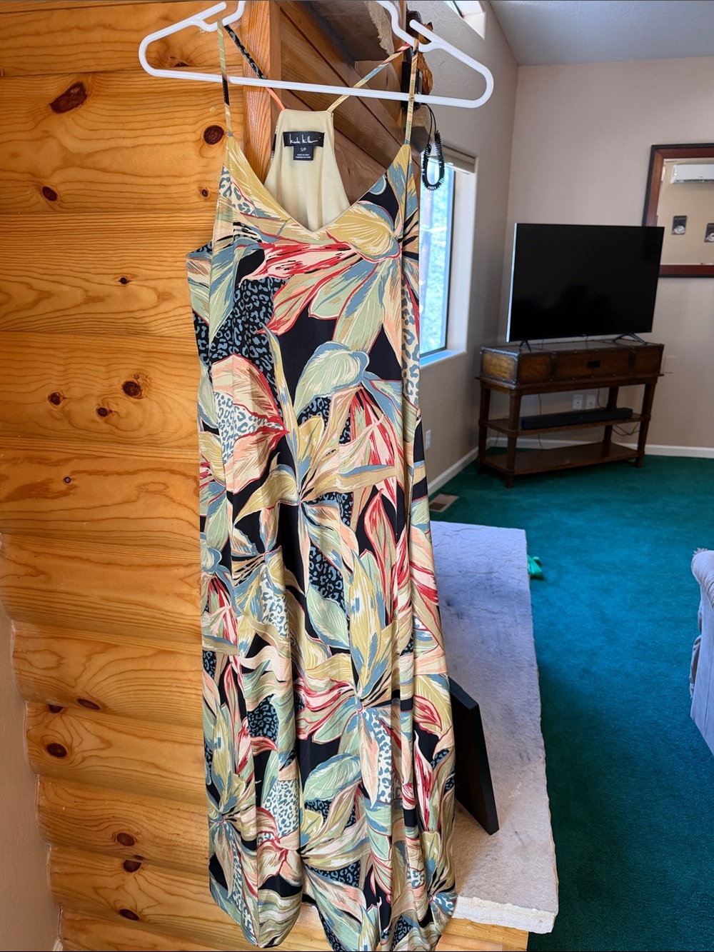 Nicole Miller Black Multi Tropical Leaf Maxi Dress